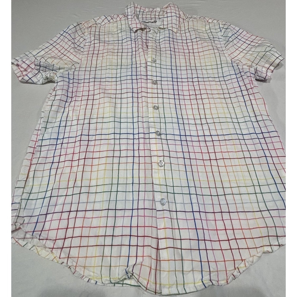 #takepride Pride Rainbow Grid Shirt Glitter Buttons Pride Month Preppie Small